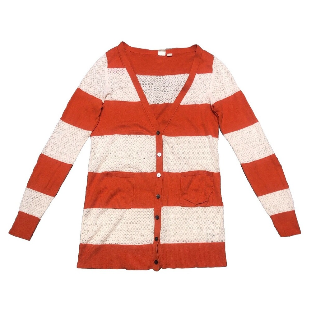 Anthropologie Yellow Bird Cardigan M Orange Striped Crochet Sweater